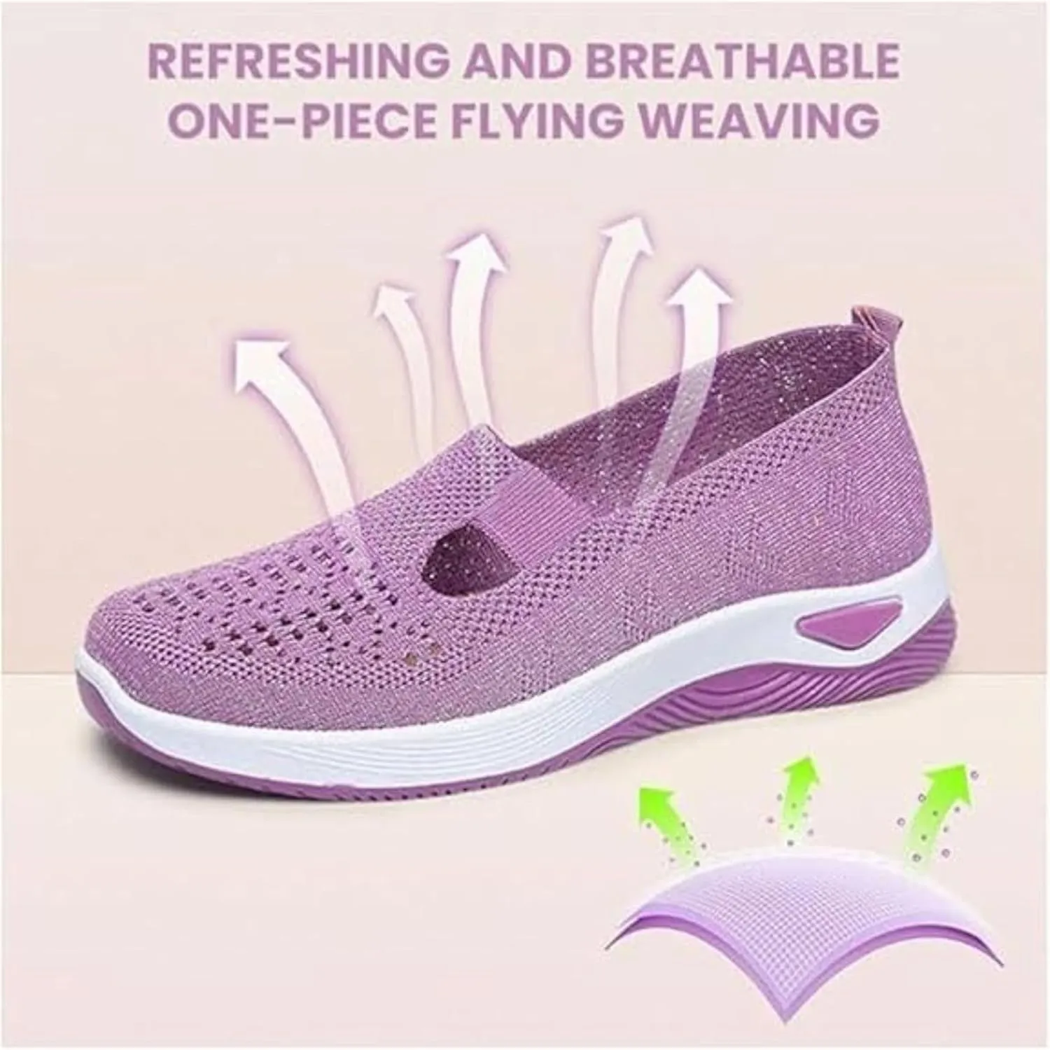 Orthowalkway Womens Shoes, Women's Comfortable Breathable Knitted Sneakers, Orthopedic Slip-On Lightweight Shoes