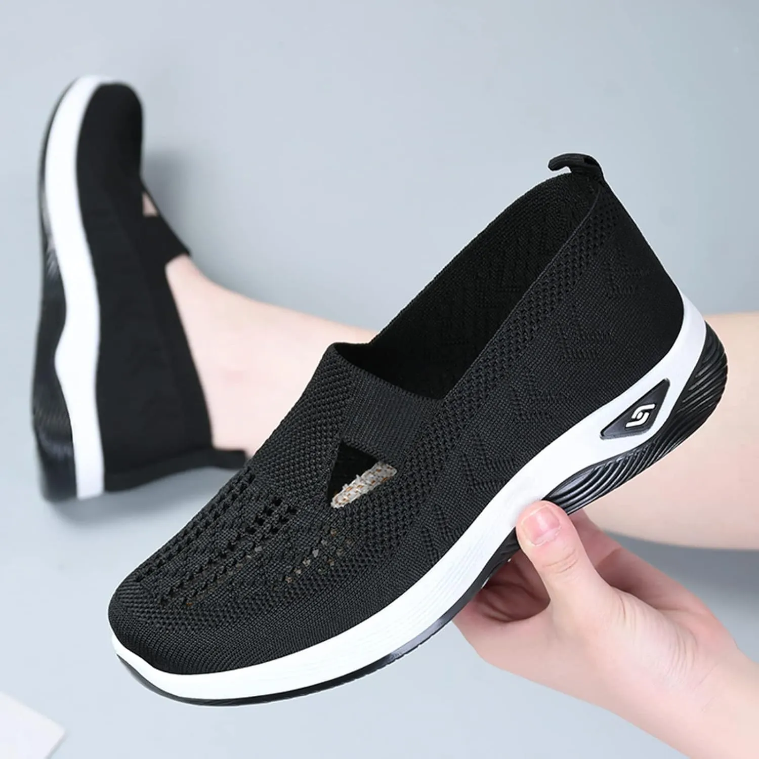 Orthowalkway Womens Shoes, Women's Comfortable Breathable Knitted Sneakers, Orthopedic Slip-On Lightweight Shoes