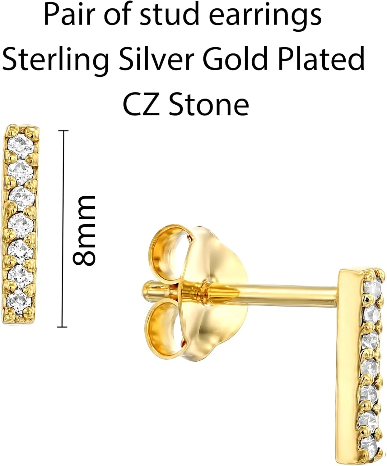 Pair of Studs In 925 Sterling Silver/Gold Plated With Cubic Zirconia, Lightweight, Ear Lobe Stud, Hypoallergenic Earrings,Tarnish Resistant Earrings, Handmade and Unique Jewelry Dainty Gifts For Women