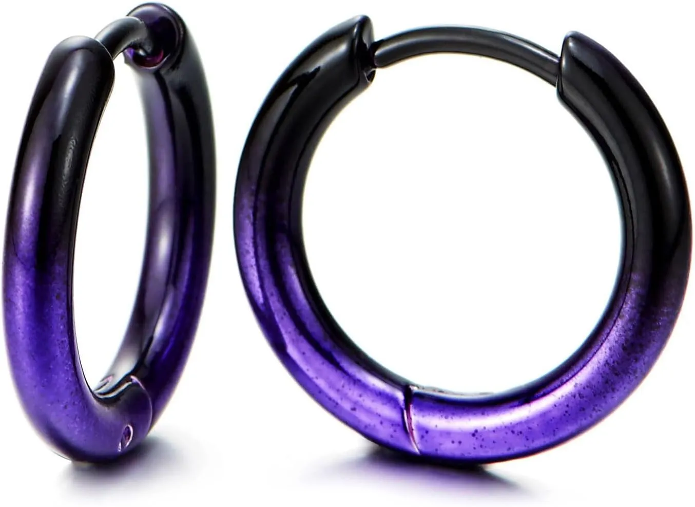 Pair Stainless Steel Oxidized Plain Circle Huggie Hinged Hoop Earrings for Men Women