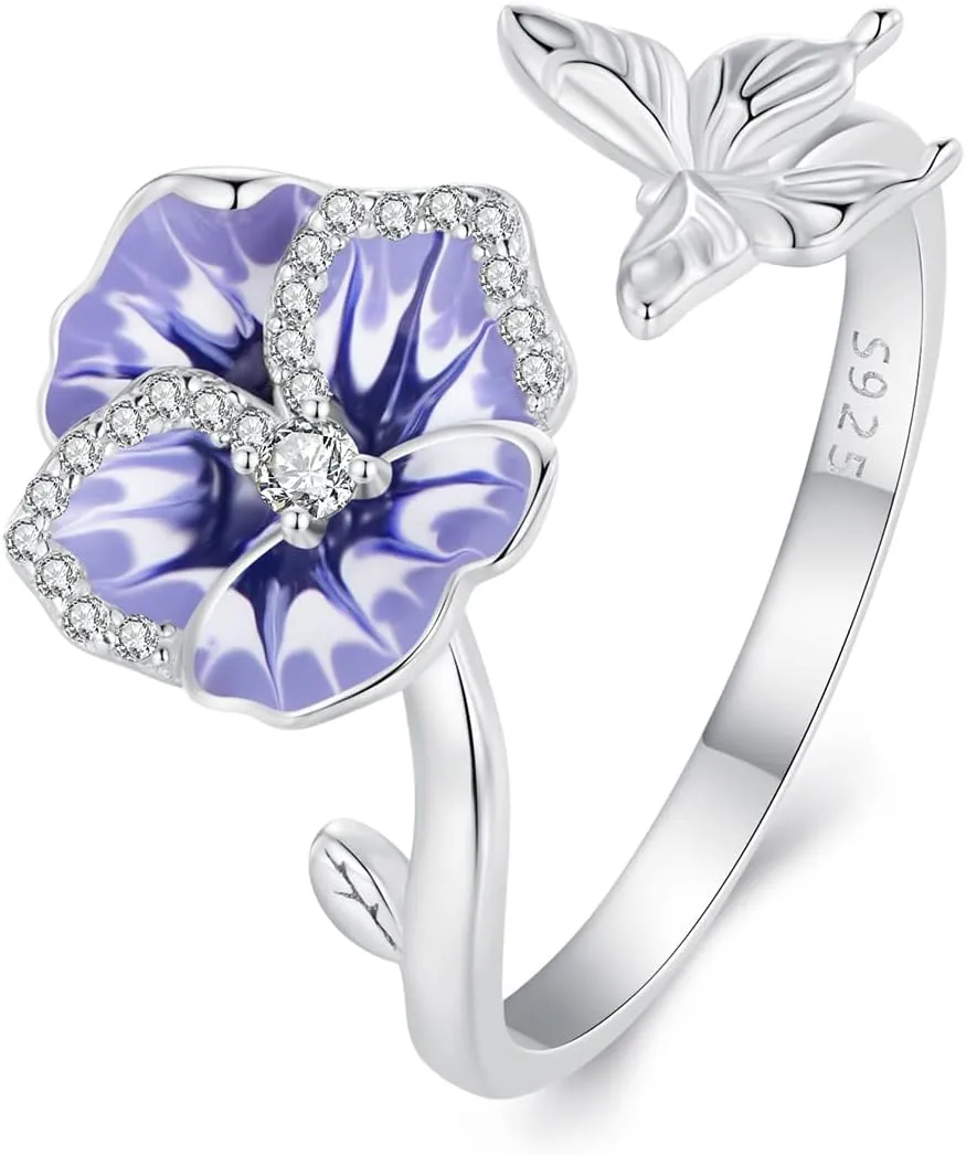 Pansy Ring 925 Sterling Silver Engagement Ring Promise Ring for Women,BSR452-E