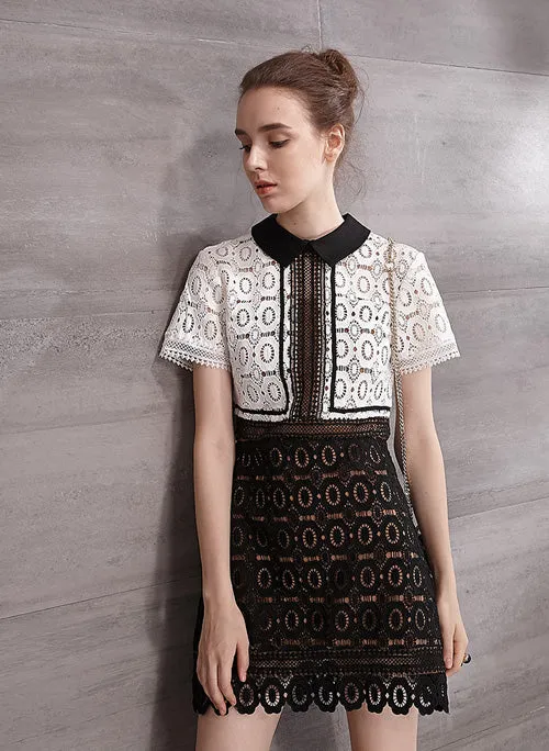 Paris Hilton Inspired Two-tone Guipure Lace Mini Dress