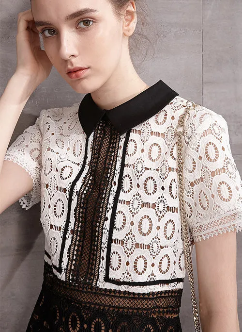 Paris Hilton Inspired Two-tone Guipure Lace Mini Dress