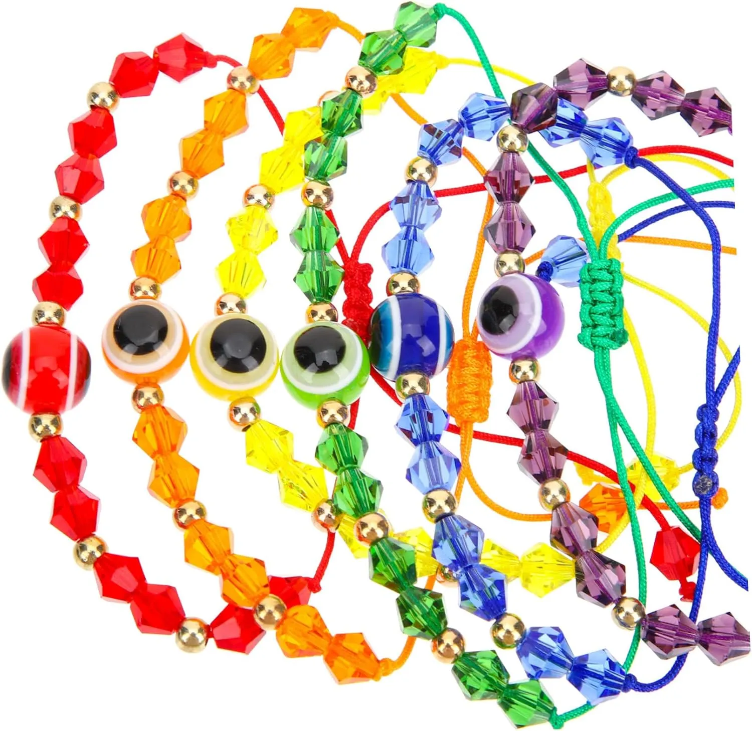 PartyKindom Evil Eye Bracelets Pack 8pcs Handmade Adjustable Charm Bracelets Crystal Bead Wrist Jewelry for Women