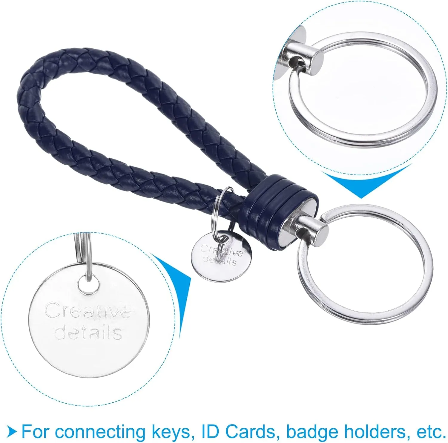 PATIKIL Braided Leather Keychain with Stainless Steel Key Ring Sleeves, PU Woven Wristlet Lanyard Strap Fob Keyring Holder
