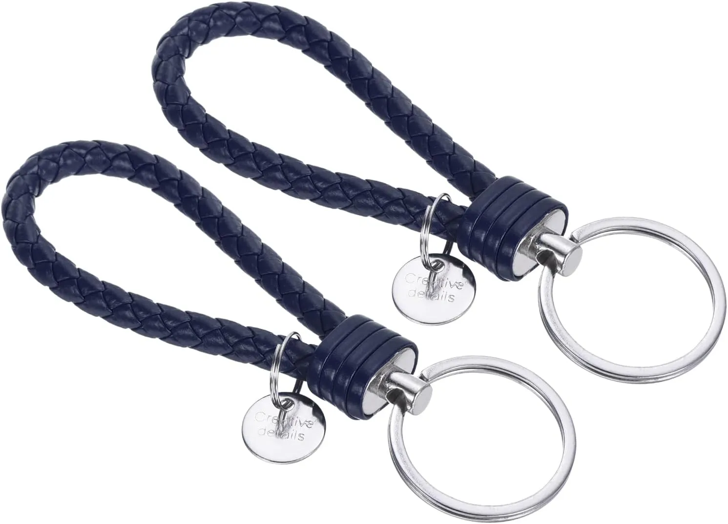 PATIKIL Braided Leather Keychain with Stainless Steel Key Ring Sleeves, PU Woven Wristlet Lanyard Strap Fob Keyring Holder