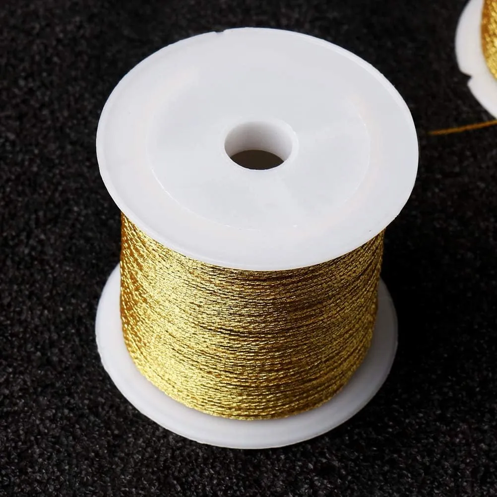 Pengxiaomei 218 Yards/656 Feet Metallic Cord Gold Twine, 2 Spool Gold Thread String for Bracelet Making Jewelry Making Thread Gold Craft String Tinsel String Craft Making Cord(0.5mm)
