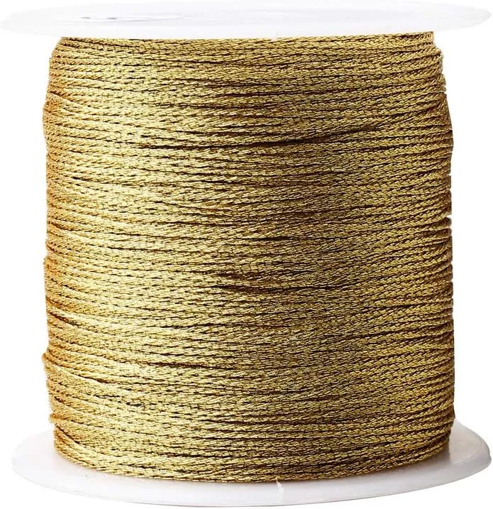 Pengxiaomei 218 Yards/656 Feet Metallic Cord Gold Twine, 2 Spool Gold Thread String for Bracelet Making Jewelry Making Thread Gold Craft String Tinsel String Craft Making Cord(0.5mm)