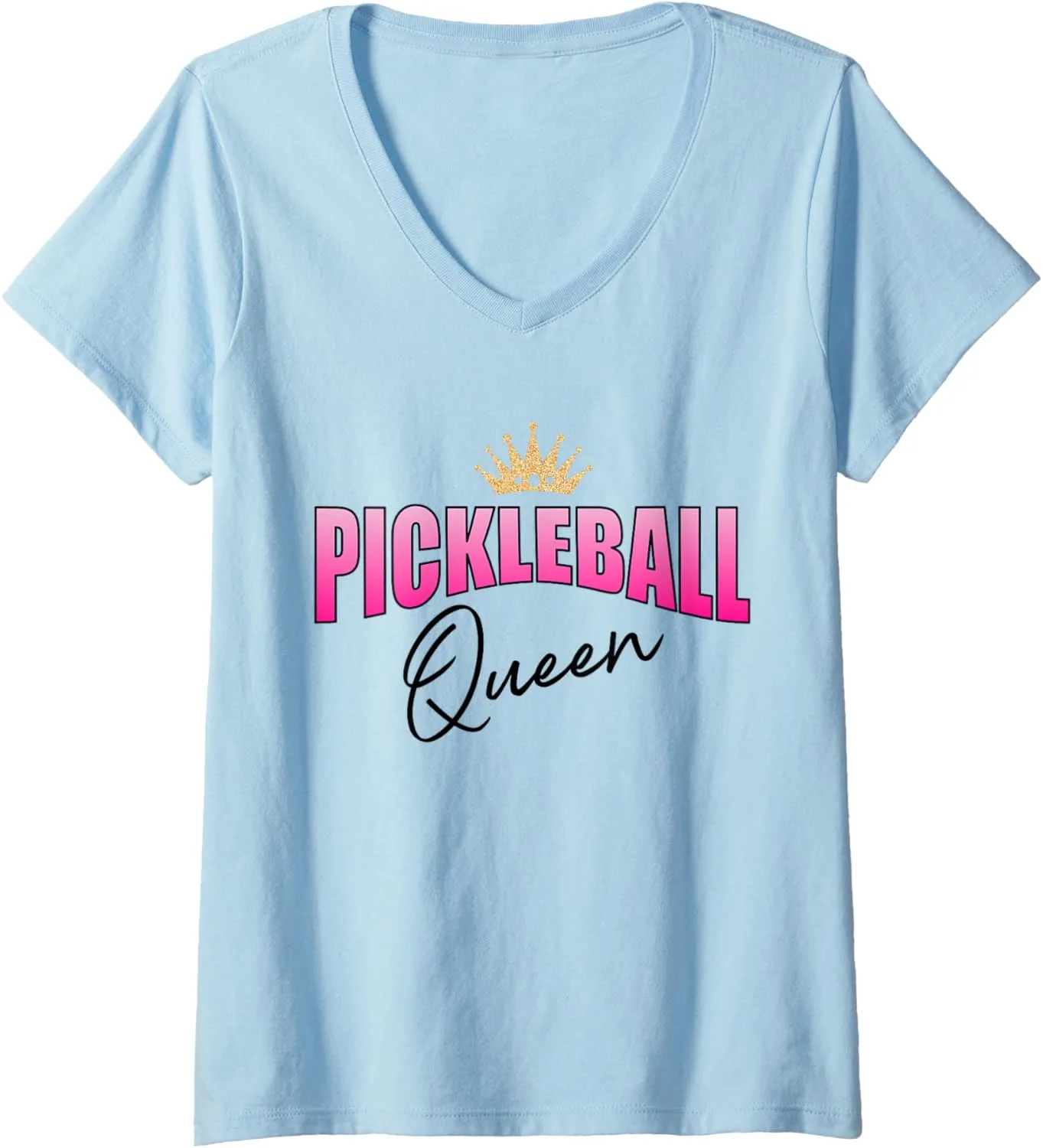 Pickleball Queen Pink And Black With Gold Crown V-Neck T-Shirt