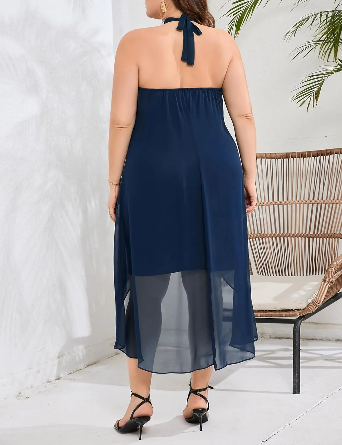 Plus Size Halter Neck Sleeveless Cocktail Dress Sequin Tulle Wedding Guest Party Midi Dresses