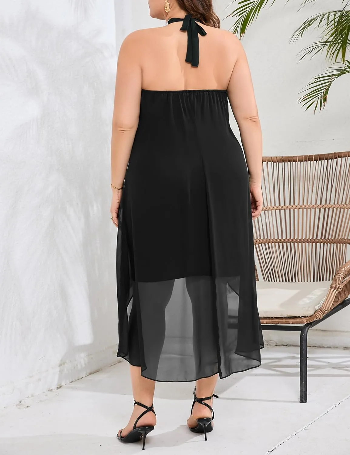 Plus Size Halter Neck Sleeveless Cocktail Dress Sequin Tulle Wedding Guest Party Midi Dresses