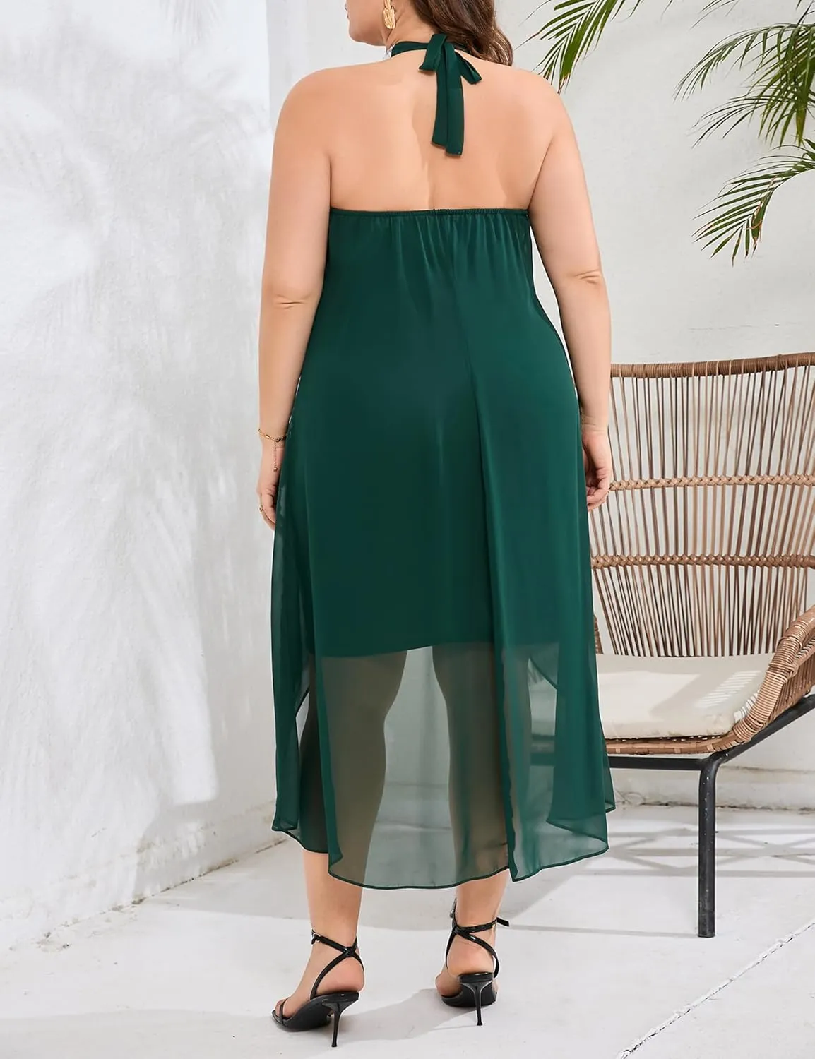 Plus Size Halter Neck Sleeveless Cocktail Dress Sequin Tulle Wedding Guest Party Midi Dresses