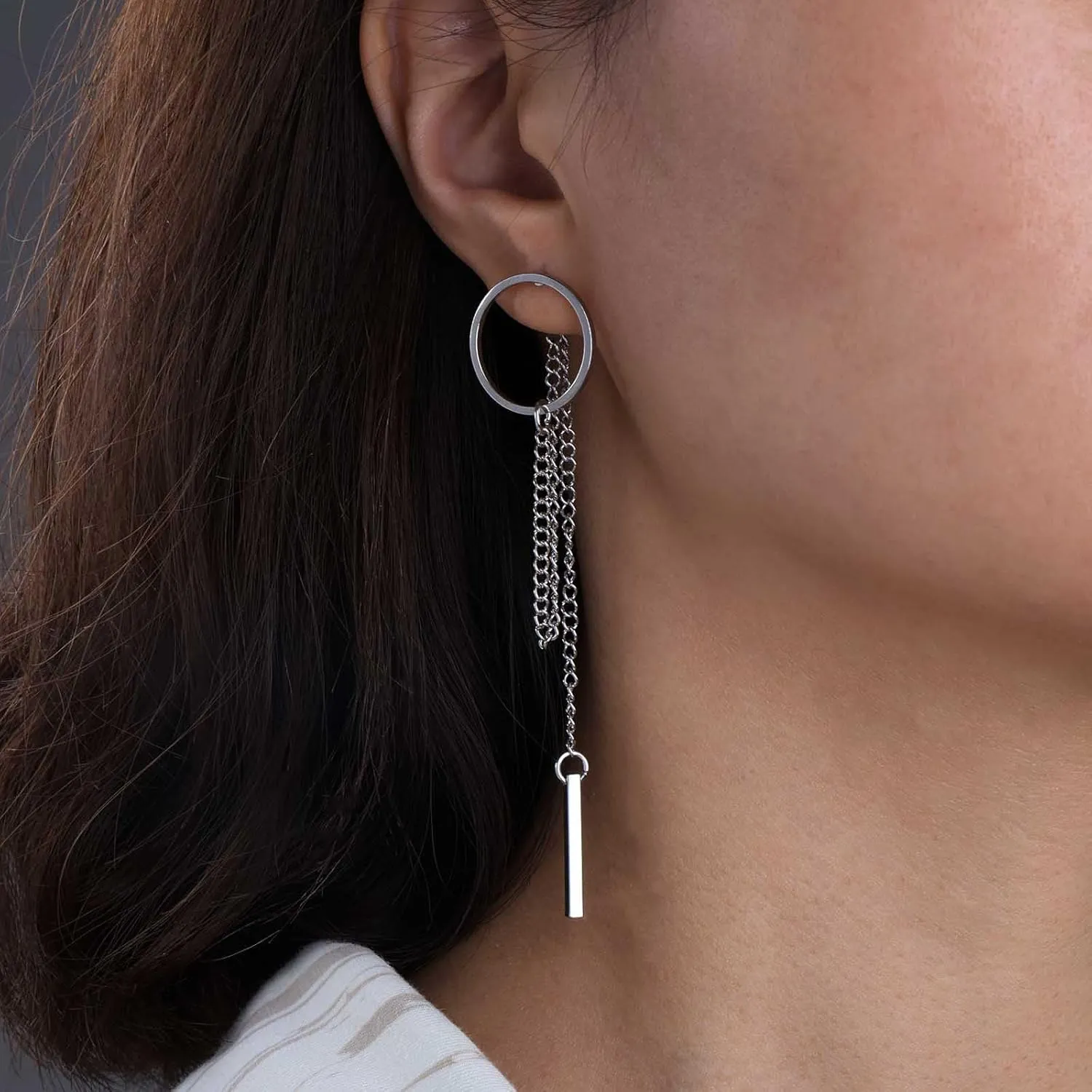 Punk Circle Tassel Chain Dangle Earrings Gold Hollow Circle Hoop Earring Long Horizontal Bar Drop Earring Minimalist Metal Bar Tassel Chain Earrings Jewelry for Women