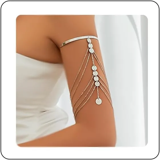 Punk Multi-layered Tassel Chain Upper Arm Cuff Bohemian Star Shell Disc Flower Pendant Armlet Bangle Bracelet Adjustable Open Cuff Armband Beach Wedding Prom Party Arm Accessories for Women