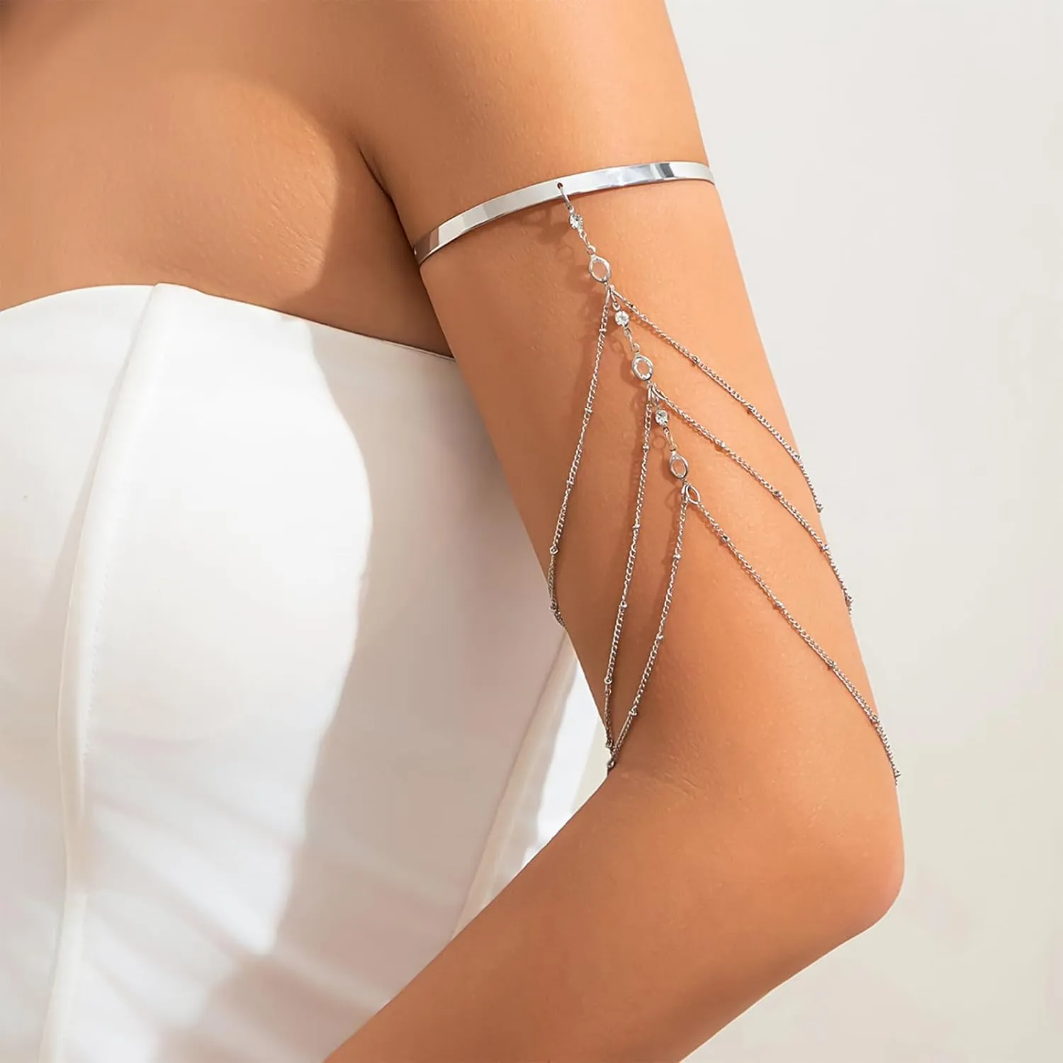 Punk Multi-layered Tassel Chain Upper Arm Cuff Bohemian Star Shell Disc Flower Pendant Armlet Bangle Bracelet Adjustable Open Cuff Armband Beach Wedding Prom Party Arm Accessories for Women