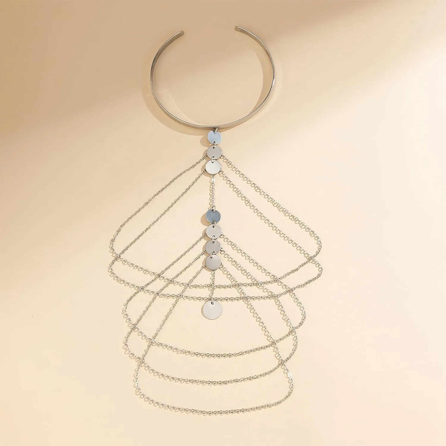 Punk Multi-layered Tassel Chain Upper Arm Cuff Bohemian Star Shell Disc Flower Pendant Armlet Bangle Bracelet Adjustable Open Cuff Armband Beach Wedding Prom Party Arm Accessories for Women