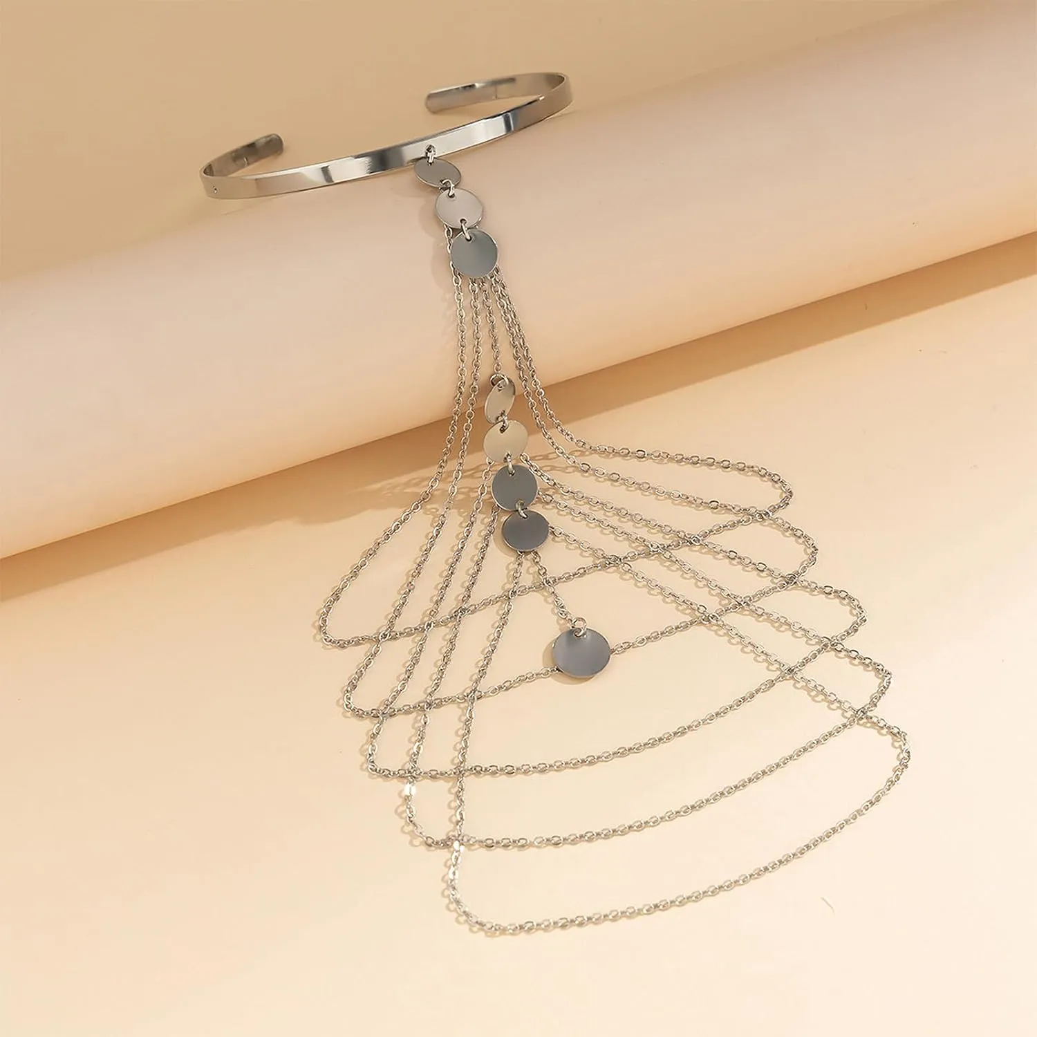 Punk Multi-layered Tassel Chain Upper Arm Cuff Bohemian Star Shell Disc Flower Pendant Armlet Bangle Bracelet Adjustable Open Cuff Armband Beach Wedding Prom Party Arm Accessories for Women
