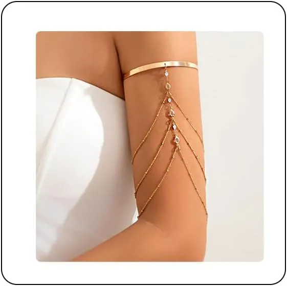 Punk Multi-layered Tassel Chain Upper Arm Cuff Bohemian Star Shell Disc Flower Pendant Armlet Bangle Bracelet Adjustable Open Cuff Armband Beach Wedding Prom Party Arm Accessories for Women