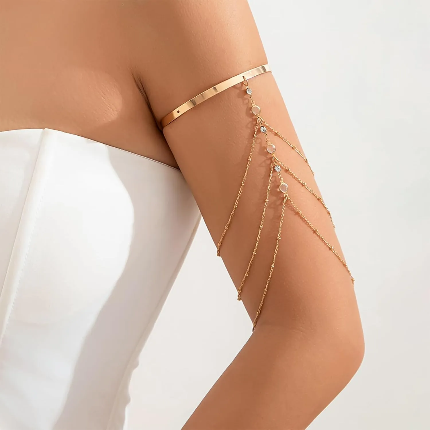 Punk Multi-layered Tassel Chain Upper Arm Cuff Bohemian Star Shell Disc Flower Pendant Armlet Bangle Bracelet Adjustable Open Cuff Armband Beach Wedding Prom Party Arm Accessories for Women