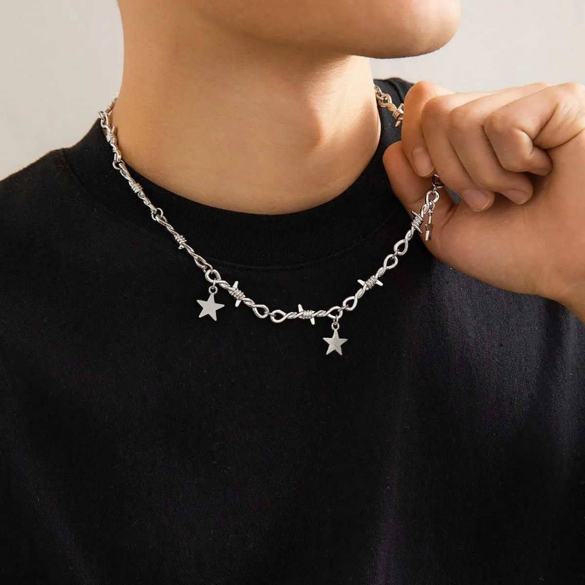 Punk Necklace for Women Grunge Star Thorns Flames Chain Necklaces Gothic Rock Hip Hop Jewelry Emo Accessorie