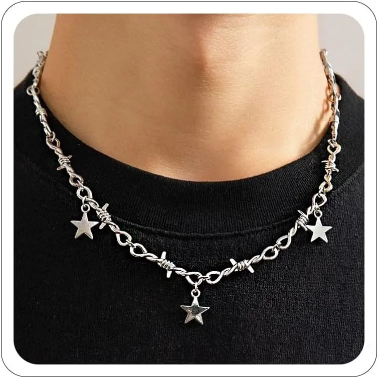 Punk Necklace for Women Grunge Star Thorns Flames Chain Necklaces Gothic Rock Hip Hop Jewelry Emo Accessorie