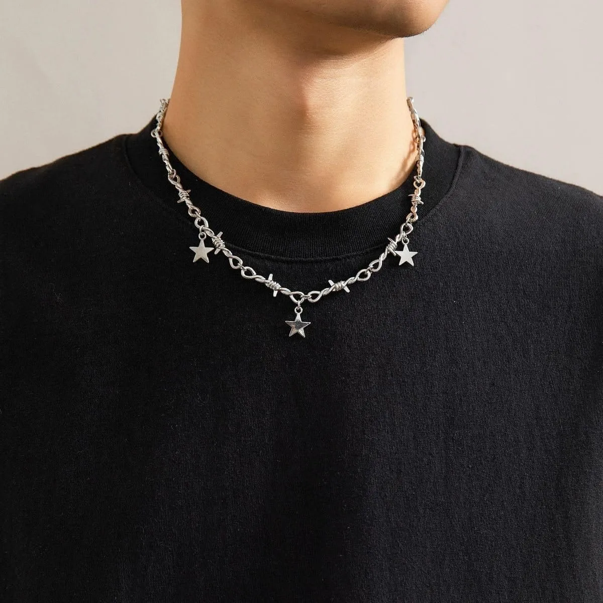 Punk Necklace for Women Grunge Star Thorns Flames Chain Necklaces Gothic Rock Hip Hop Jewelry Emo Accessorie