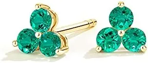 Purple Star 14K Yellow Gold Plated Sterling Silver Emerald Stud Earring for Women