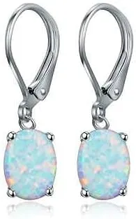 Purple Star Sterling Silver 14k White Gold Plated Opal Drop Dangle Earring for Women