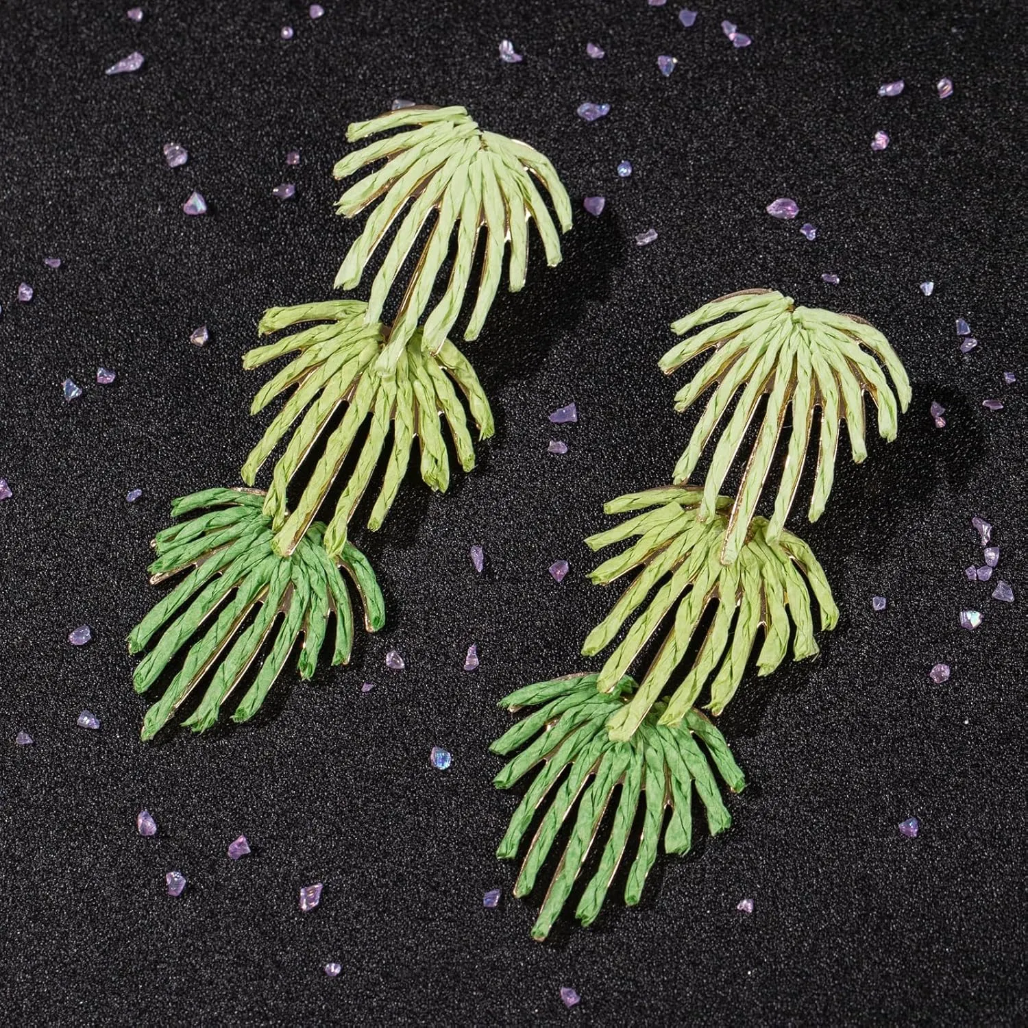 Raffia Palm Leaf Drop Dangle Earring- Handmade Boho Statement Earrings for Summer
