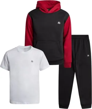 RBX Boys' Active Jogger Set - 3 Piece Performance Fleece Sweatshirt, Jogger Sweatpants, T-Shirt - Activewear for Boys (2T-12)