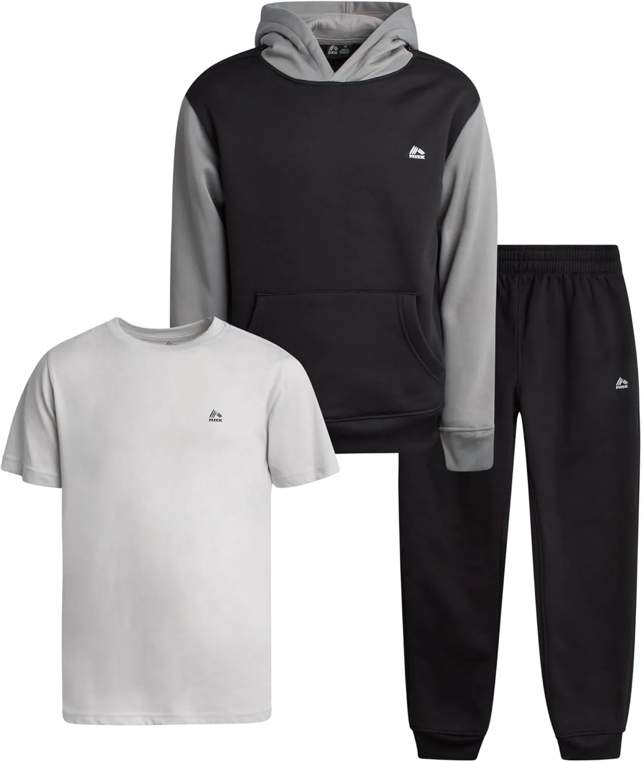 RBX Boys' Active Jogger Set - 3 Piece Performance Fleece Sweatshirt, Jogger Sweatpants, T-Shirt - Activewear for Boys (2T-12)