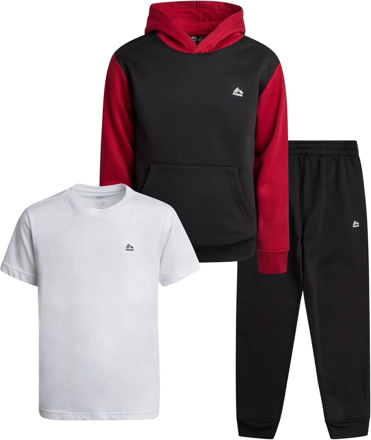 RBX Boys' Active Jogger Set - 3 Piece Performance Fleece Sweatshirt, Jogger Sweatpants, T-Shirt - Activewear for Boys (2T-12)