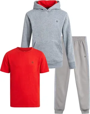 RBX Boys' Active Jogger Set - 3 Piece Performance Fleece Sweatshirt, Jogger Sweatpants, T-Shirt - Activewear for Boys (2T-12)