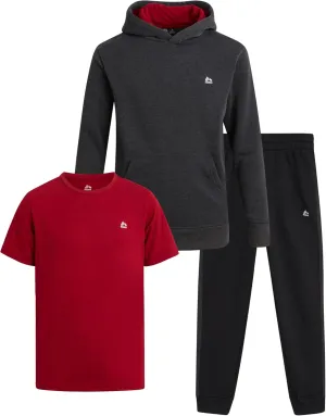 RBX Boys' Active Jogger Set - 3 Piece Performance Fleece Sweatshirt, Jogger Sweatpants, T-Shirt - Activewear for Boys (2T-12)