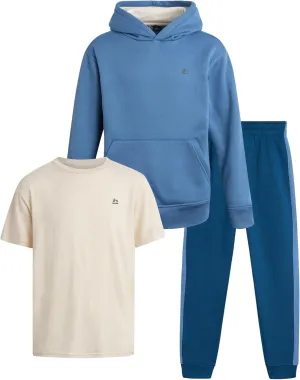 RBX Boys' Active Jogger Set - 3 Piece Performance Fleece Sweatshirt, Jogger Sweatpants, T-Shirt - Activewear for Boys (2T-12)