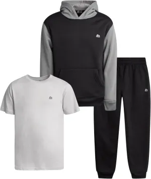 RBX Boys' Active Jogger Set - 3 Piece Performance Fleece Sweatshirt, Jogger Sweatpants, T-Shirt - Activewear for Boys (2T-12)