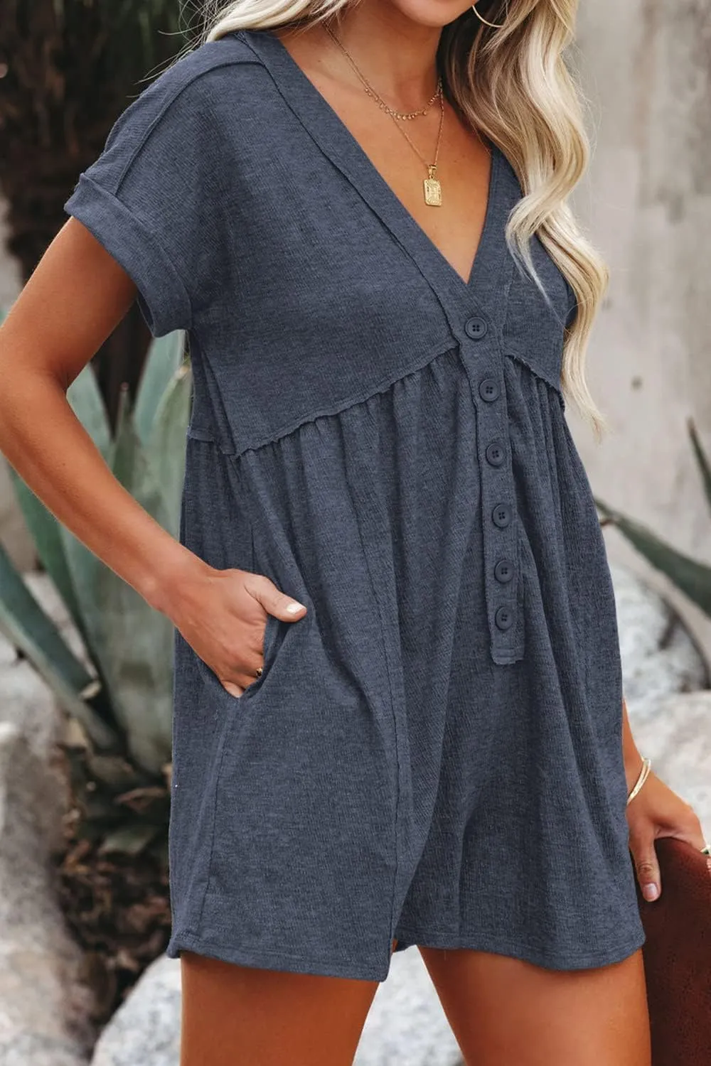 ReachMe Jumpsuits for Women Dressy Short Sleeve Rompers with Pockets Beach Jumpsuits Apparel Wide Leg Jumpers