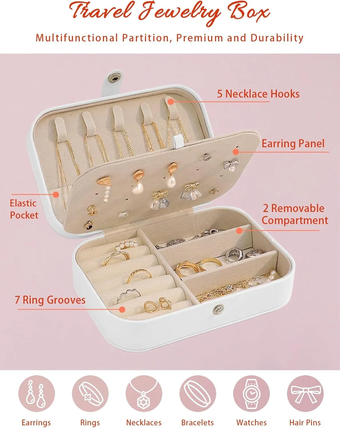 Red Striped Jewelry Organizer and Storage Box, Portable Travel Jewelry Box for Women, PU Leather Large 6.3x4.3x2 Inches, Modern Minimalist Gradient Lines Country Earring Necklace Storage Case