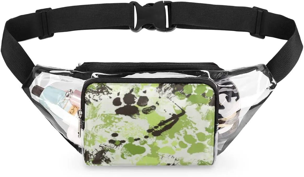 Rending Paw Print Clear Fanny Pack Stadium Approved Adjustable Clear Belt Bag Cute Waist Bags for Women Men Travel Sports Events Hiking Concerts