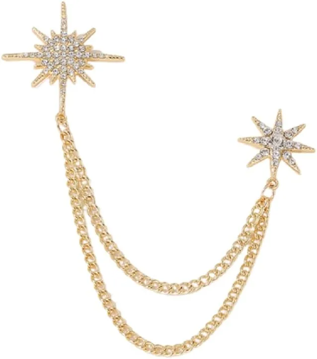 Rhinestone Star Sparkling Brooch Pin for Women Men Fashion Crystal Snowflake Tassel Lapel Pins Dress Suit Accessories Jewelry Christmas Wedding Valentine's Day Gifts
