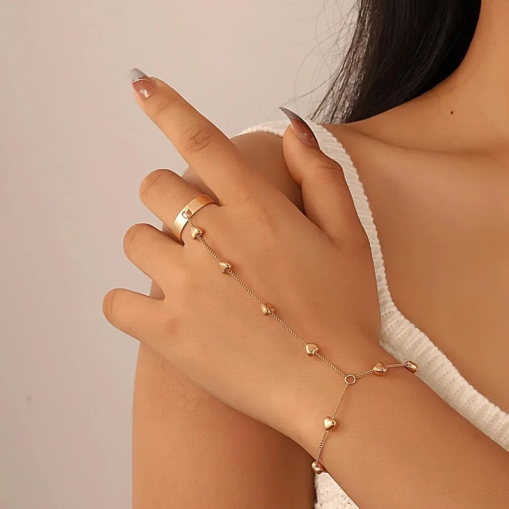 Ring Bracelet Hand Chain Bracelet Simple Dainty Gold Finger Bracelet Ring Hand Chain Slave Bracelets Boho Summer Beach Jewelry for Women