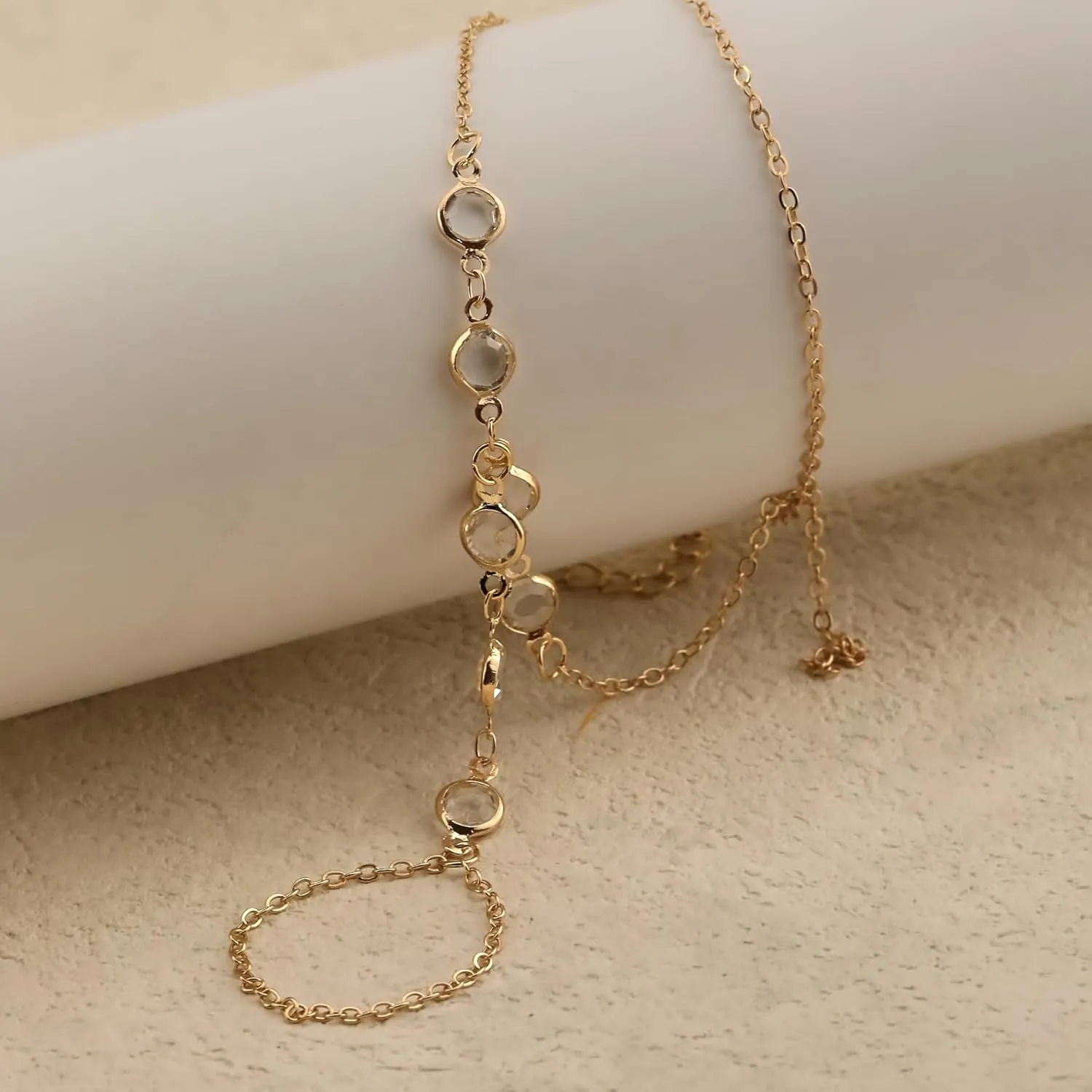 Ring Bracelet Hand Chain Bracelet Simple Dainty Gold Finger Bracelet Ring Hand Chain Slave Bracelets Boho Summer Beach Jewelry for Women