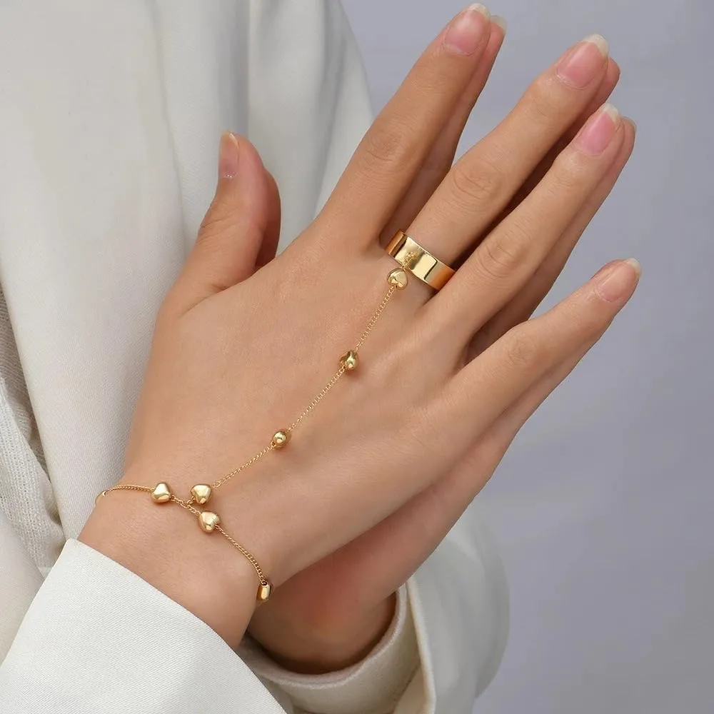 Ring Bracelet Hand Chain Bracelet Simple Dainty Gold Finger Bracelet Ring Hand Chain Slave Bracelets Boho Summer Beach Jewelry for Women