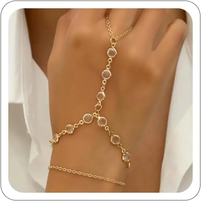 Ring Bracelet Hand Chain Bracelet Simple Dainty Gold Finger Bracelet Ring Hand Chain Slave Bracelets Boho Summer Beach Jewelry for Women