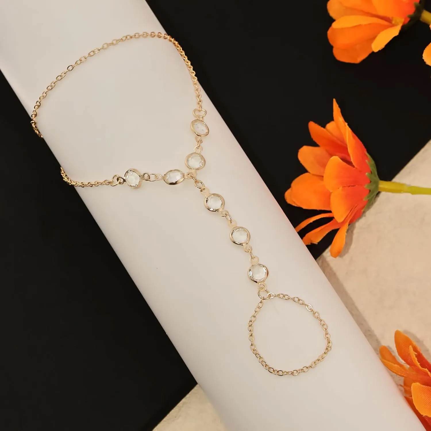 Ring Bracelet Hand Chain Bracelet Simple Dainty Gold Finger Bracelet Ring Hand Chain Slave Bracelets Boho Summer Beach Jewelry for Women