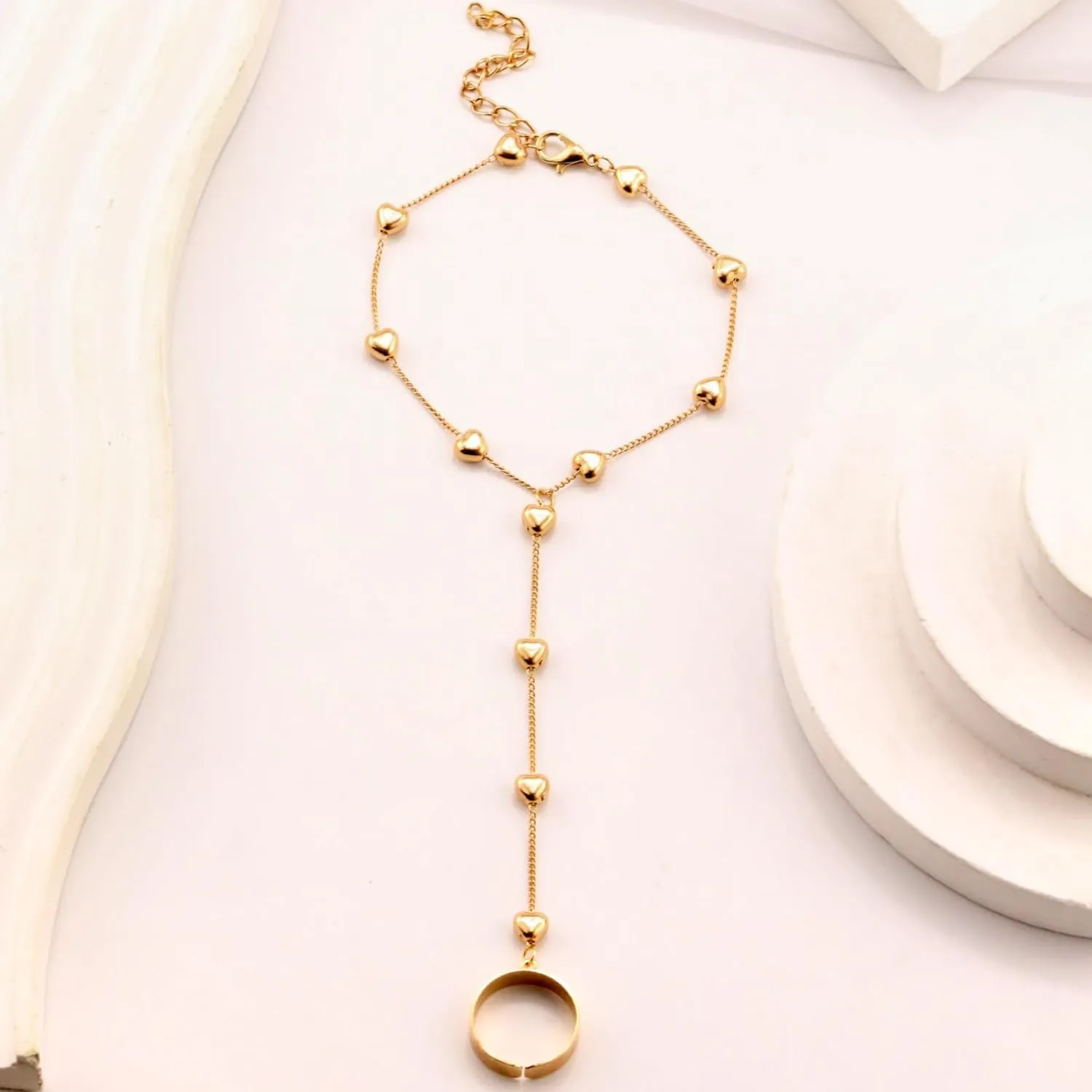 Ring Bracelet Hand Chain Bracelet Simple Dainty Gold Finger Bracelet Ring Hand Chain Slave Bracelets Boho Summer Beach Jewelry for Women