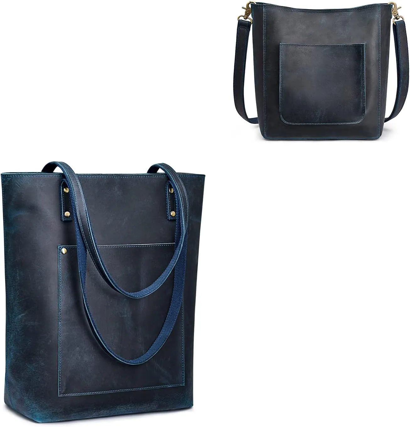 S-ZONE Women Genuine Leather Tote Bag Vertical Handbag Bundle with Crossbody Bucket Shoulder Purse