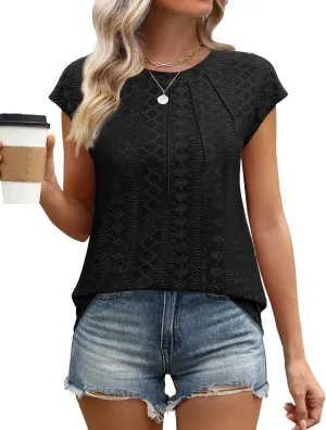 SAMPEEL Womens T Shirts Short Sleeve Pleated Dressy Casual Cap Sleeve Summer Tops Blouses