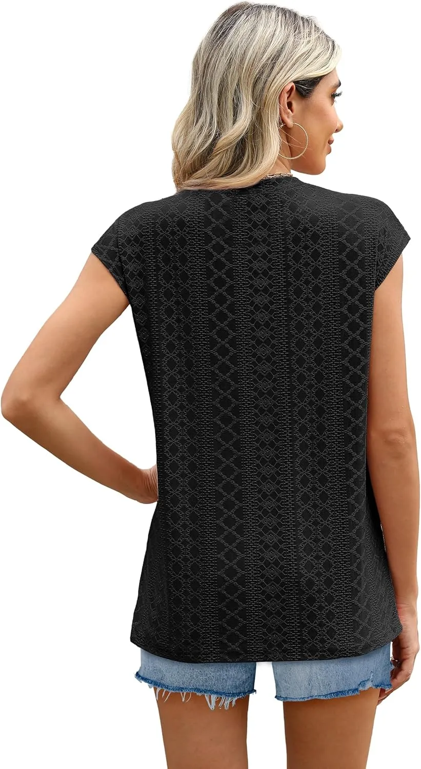 SAMPEEL Womens T Shirts Short Sleeve Pleated Dressy Casual Cap Sleeve Summer Tops Blouses