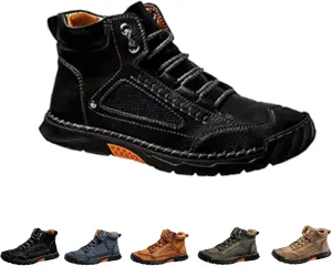 Sawbehind Men's Comfortable Handmade Leather Boots  Waterproof, Spacious Toe Box Outdoor Leather Shoes, Arch Support